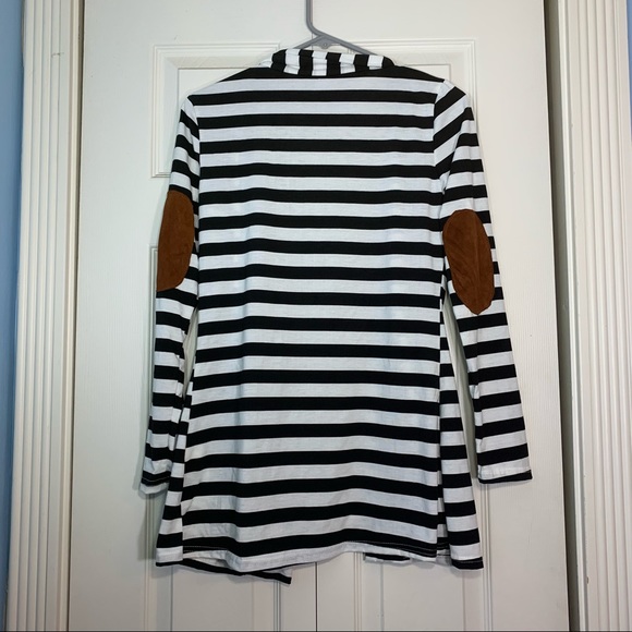 Merryfun Elbow Patch Striped Black White Cardigan Sweater - Picture 6 of 7